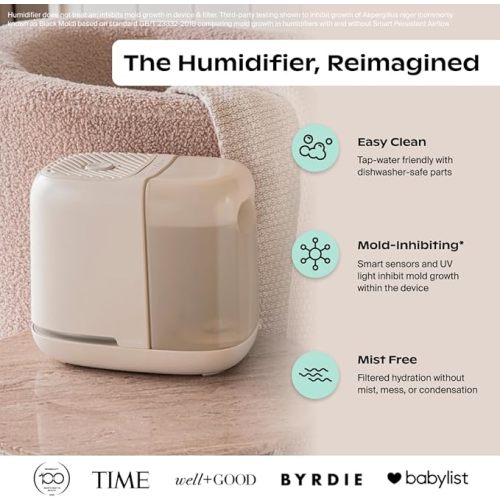 Canopy Bedside Humidifier 2.0, Moonstruck, 36 HR Run Time, 2.5L Capacity - Reading Light & White Noise - Alleviate Symptoms of Allergies, Cold, Dry Skin - Humidifier, Filter, Power Cord & Adapter