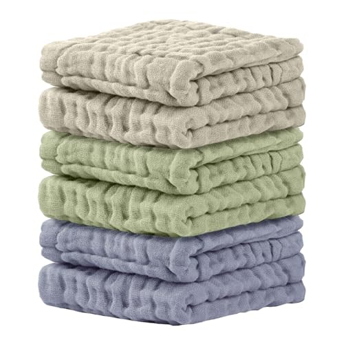Cuddle Campus Baby Washcloths 6 Packs, Muslin Washcloths Baby,Cotton Burp Cloths, Extra Absorbent and Soft Wash Clothes for Newborns, 12x12 Inches