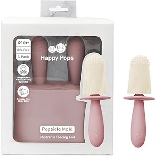 ezpz Happy Pops (Blush) - 24 Months+ - Popsicle Mold Set with Two Wands for Toddlers + Preschoolers - Toddler Essentials