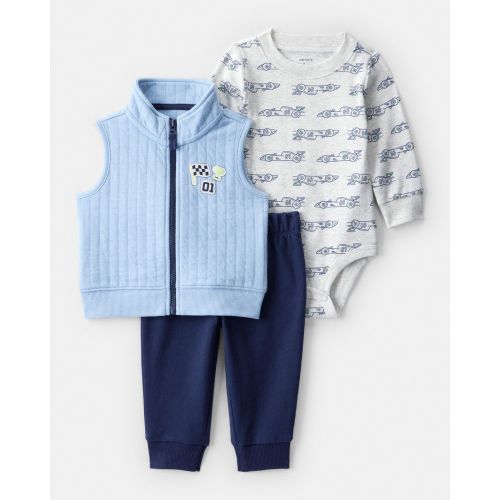 Baby Boy 3-Piece Race Car Quilted Vest Outfit Set - Blue - Carter's | Carter's