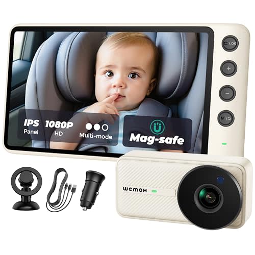 NO.1 Magnetic Baby Car Camera with 1080P IPS Monitor, Auto Night Vision & Magnetic Mount – 5" Display, Zoom/Mirror Modes, USB Powered, 5-Minute Setup, for Rear-Facing Infant, White