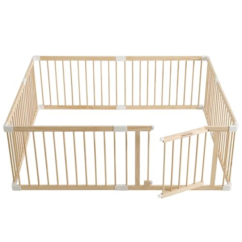 HARPPA Baby Gate Playpen for Babies and Toddlers Wooden Playpen Large Baby Fence Play Yards for Play Area (71.5x79.5x24 inches)