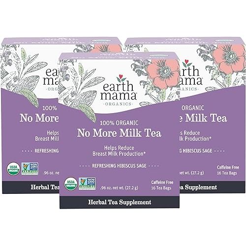 Earth Mama Organic No More Milk Tea | Reduce Breast Milk Production, Stop Breastfeeding & Wean Lactation, Postpartum Essentials for New Moms | 48 Teabags | Caffeine Free & Non-GMO