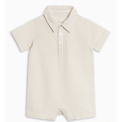 Mato Seersucker Collared Romper (0-3M)
