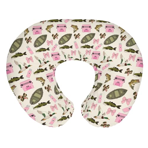 Pink Fishing Hunting Girly Baby Nursing Pillow Covers for Girl Boats Bass Fish Duck Bows Nursing Slipcovers for Breastfeeding Pillows Summer Lake Country Fishing Soft Stretchy Slipcovers for Newborn