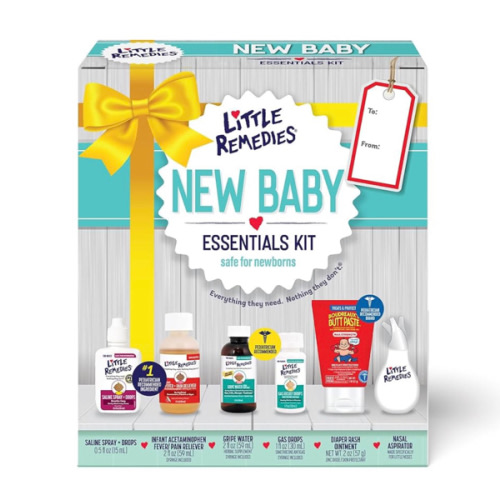 Little Remedies New Baby Essentials Kit with Saline Nasal Spray, Diaper Rash Cream, Gas Relief Drops, Gripe Water & More, Safe for Newborns