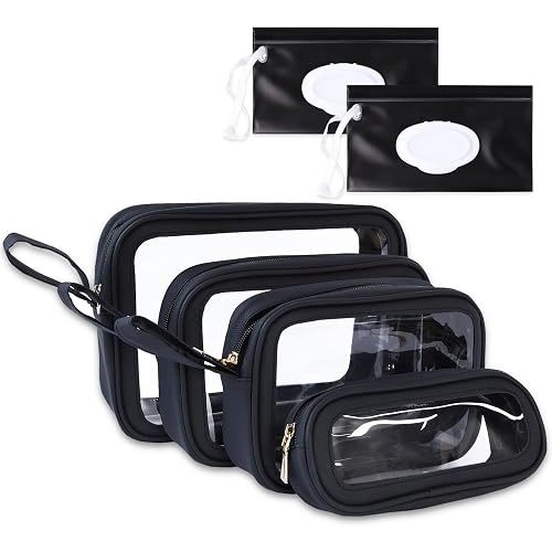 6 PCS Set TPU Diaper Bag Organizer Pouches & Wipe Dispensers, Black
