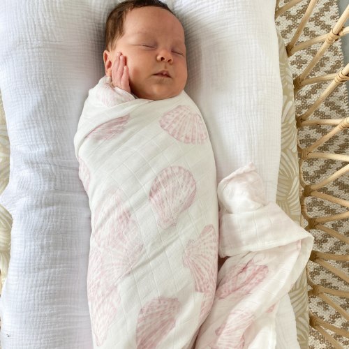 SAMPLE Organic Bamboo Cotton Swaddle (Sea Shells)