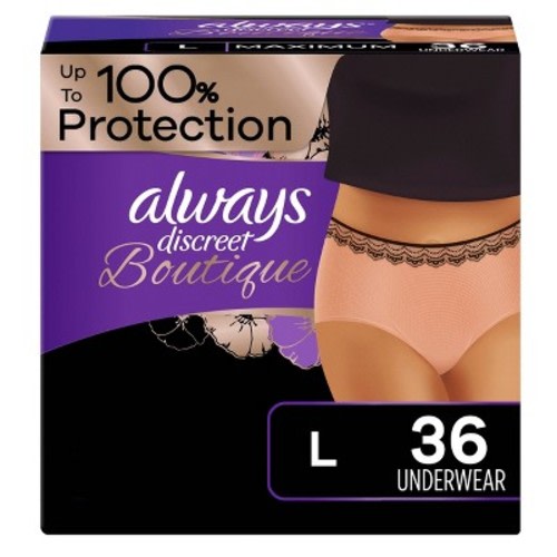Always Discreet Boutique Maximum Protection Incontinence Underwear For Women - Peach - L - 10ct
