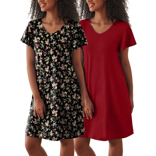 Avidlove 2 Pack Women Nightgown Sleepwear Flare Short Sleeve Sleepshirts Veck Sleepdress Causal Pajama Dress S-XXL