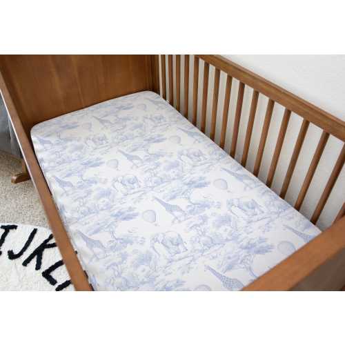 Chinoiserie Toile de Jouy Safari - BLUE, Bedding, Duvet Covers, Fitted Sheets, Safari theme with Hot Air Balloon, Kids Bedding