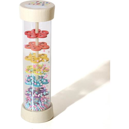 7 Inch Wooden Rain Stick Montessori Toys for Babies 6-12 Months, Baby Sensory Rattle Shaker Developmental Toy, Raindrops Musical Instrument for 0-6 6-18 Month Infants Toddlers
