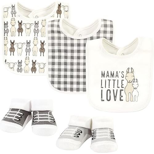 Hudson Baby Unisex BabyCotton Bib and Sock Set