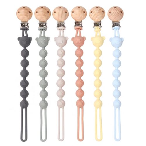 6-Pack Silicone Pacifier Clips, Wooden Clip Baby Pacifier Holder for Baby