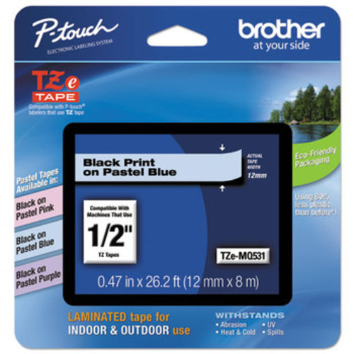 Brother TZe-MQ531 1/2 Black Print on Pastel Blue P-Touch Tape