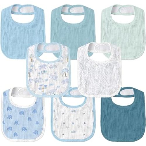 Muslin Bibs for Baby Boy, Adjustable Fit for Drooling and Teething Toddler