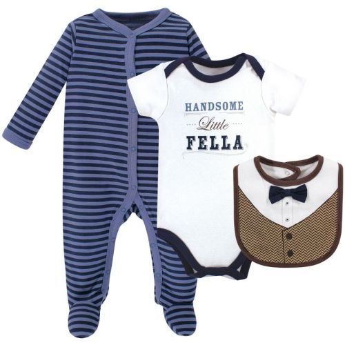 Little Treasure Baby Boy Sleep and Play, Bodysuit and Bib, Handsome Fella, 3-6 Months