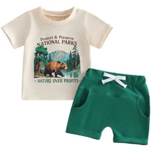 Bagilaanoe Summer Outfit Toddler Baby Boy Bear Letter Short Sleeve T-Shirt Shorts Infant Boy Clothes 2Pcs Set