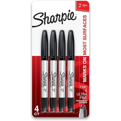 Sharpie Twin Tip Permanent Markers, Fine and Ultra Fine, Black, 4 Count
