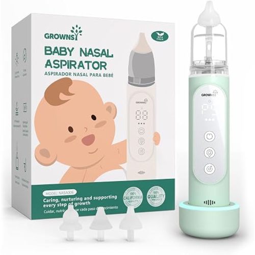 GROWNSY Nasal Aspirator for Baby, Upgraded 5 Suction Levels Baby Nose Sucker, IPX7 Waterproof Electric Nose Suction for Baby, Booger Sucker for Toddlers with Music & Light Functions (Green)