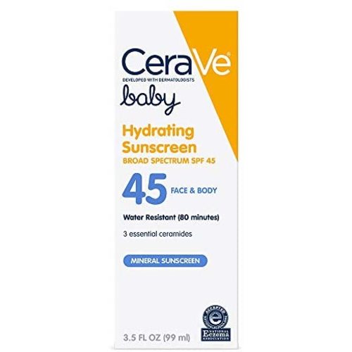 CeraVe Mineral Baby Sunscreen SPF 45 | Baby Sun Lotion to Help Protect Delicate Skin | Paraben, Sulfate, and Fragrance Free | 3.5 Ounce