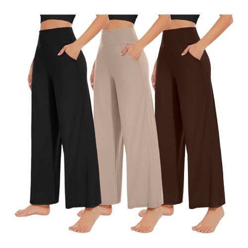 NEW YOUNG 3 Pack Women's Wide Leg Pants with Pockets High Waist Loose Sweatpants Casual Lounge Yoga Workout Palazzo