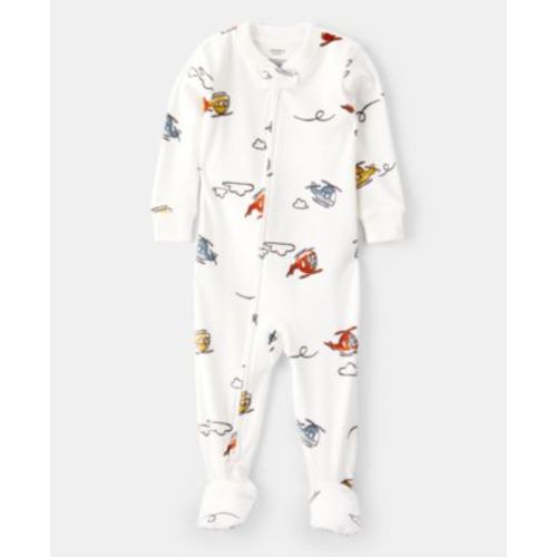 Baby Boys Helicopter-Print Loose-Fit Long-Sleeve 2-Way-Zip 1-Piece Footed Pajamas