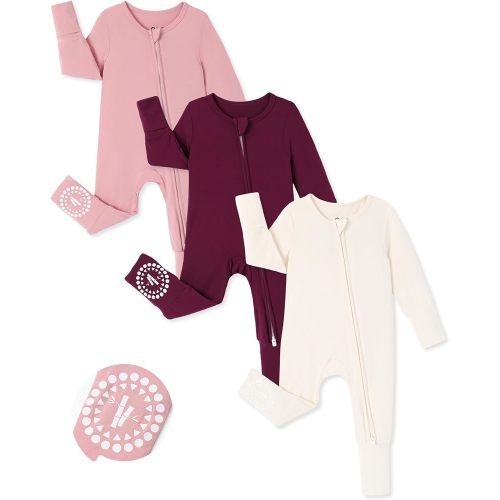 PATPAT Baby Boys Girls Bamboo Viscose Footies 3-Pack, NB-2T