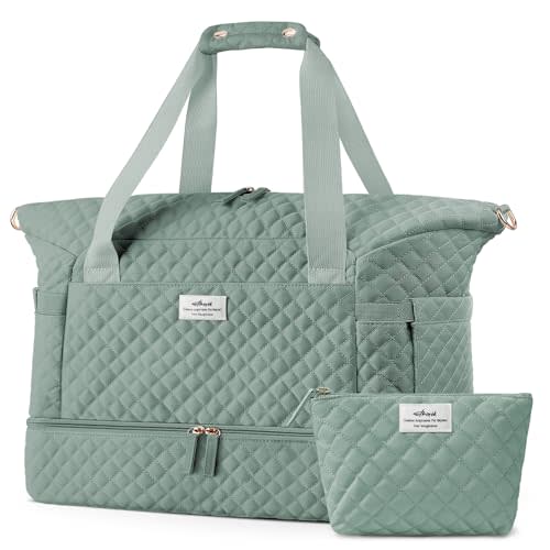 ETRONIK Travel Bag for Women, Gym Duffel Bag with Shoes Compartment, Weekender Overnight Bag with Wet Pocket for Women Travel Gym Daily Use (Green)