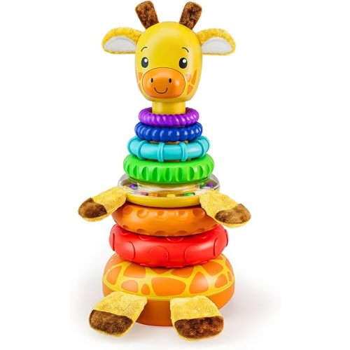 Move2Play, Stacking Toy, Includes 7 Unique Rings, Montessori Development, Baby Toy, Gift for 1 Year Old Boys & Girls, Ages 0-6+, 9, 10, 12, 18+ Months (Giraffe Stacker)