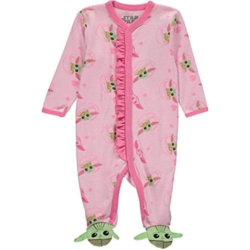 STAR WARS Baby Girls Baby Yoda Pajamas One Piece - Baby Footie Pajamas - Baby Girl Sleepers