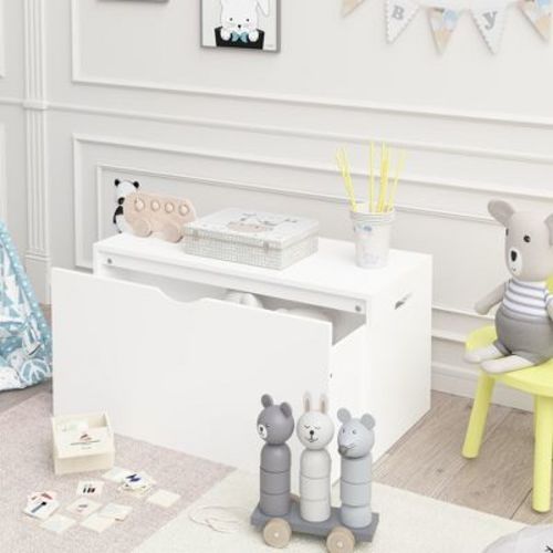 Racxily Kids Toy Storage Organizer with Rolling Drawer£¬ Modern Wooden Toy Chest with Wheels, Large Pull-Out Bin for Nursery, Bedroom or Playroom