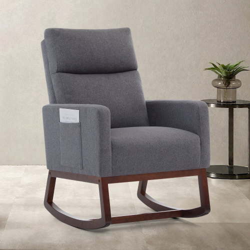 SAETSFEG Rocking Chair Nursery, Comfortable Upholstered Glider Rocker Chairs Indoor for Adults, Mid-Century Modern Nursing Accent Rockers for Living Room, Bedroom, Gray