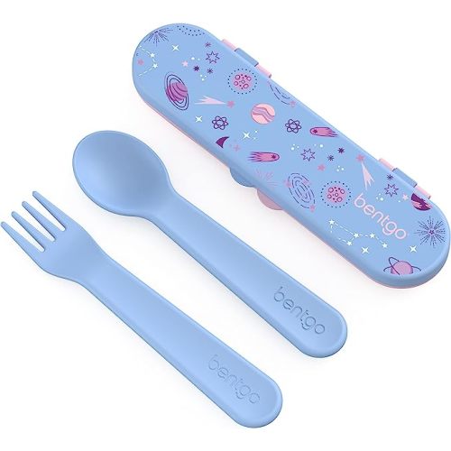 Bentgo Kids Utensil Set - Reusable Plastic Fork, Spoon & Storage Case - BPA-Free Materials, Easy-Grip Handles, Dishwasher Safe - Ideal for School Lunch, Travel, & Outdoors (Shark)