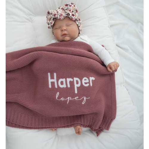 Baby Name Blanket Custom Embroidery knit blanket for baby girl Personalized Keepsake Newborn Christmas Gift