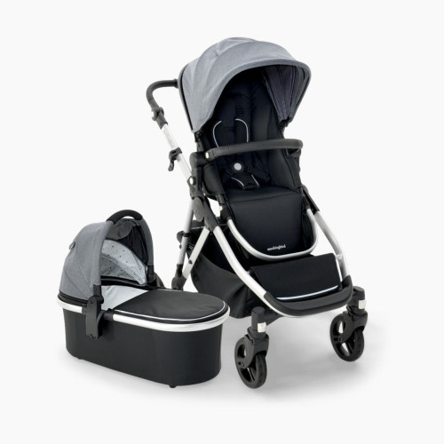 Mockingbird Single-to-Double Stroller 2.0 and Bassinet Bundle - Heather Grey Canopy With Black Leather