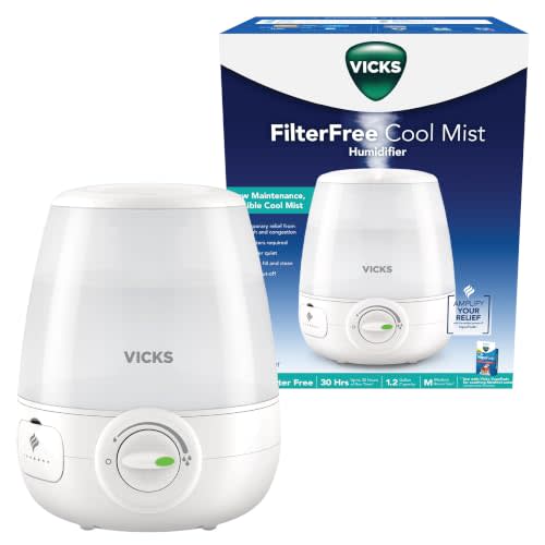 Vicks Filter-Free Ultrasonic Humidifier, Recommended by Pediatricians | 1.2 Gal Ultrasonic Cool Mist Humidifiers for Bedrooms & Kids Rooms, Works with Vicks VapoPads