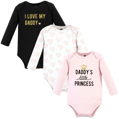 Hudson Baby Infant Girl Cotton Long-Sleeve Bodysuits, Daddys Little Princess 3-Pack, Preemie