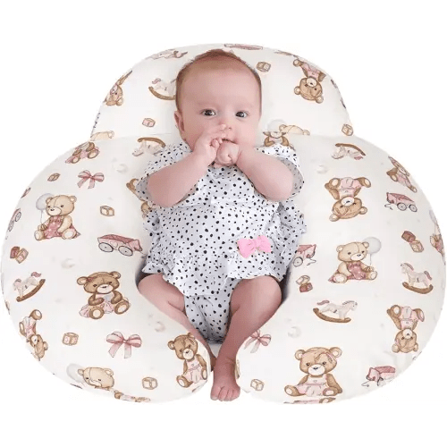 Nursing Pillow, Breastfeeding Pillows, with Removable Pillow Cover, Machine Washable, Machine Washable, Pink Bears