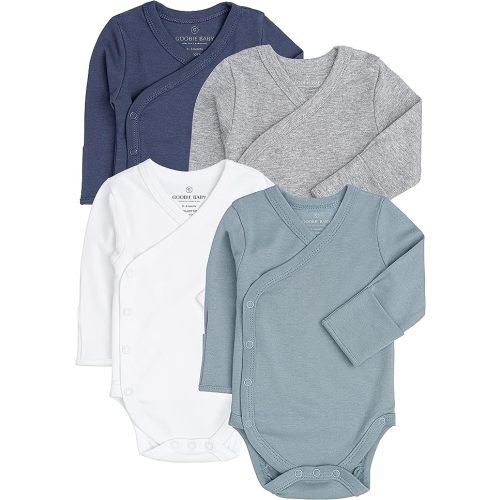 Baby Side Snap Bodysuit Set, 100% Cotton Boy Girl Unisex Kimono Onesie, 4 Pack