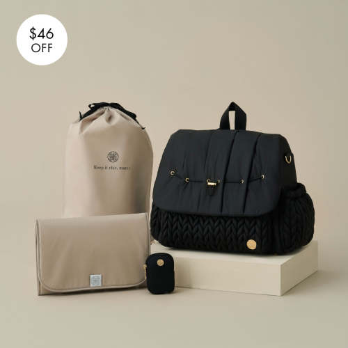 Stylish Diaper Backpack - Black Herringbone