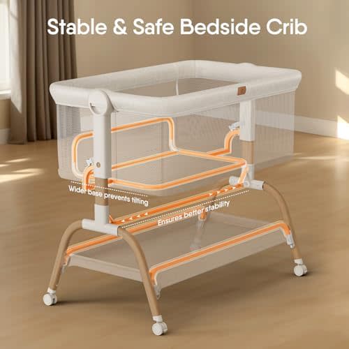 BabyBond Bassinet Bedside Crib, Stable and Secure Crib for Newborns, Beige