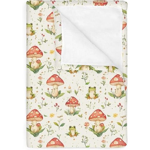 Green Frogs Mushroom Forest Baby Blankets for Boy Girl Fairytale Frogs Soft Flannel Nursery Bed Blankets for Infant Toddler Crib Forest Animal Swaddle Receiving Blanket 40x50inch
