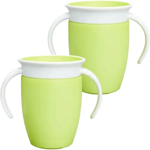 Munchkin Miracle 360 Cups for Toddlers sippy cups, toddler cups spill proof with Dentist Recommended Spoutless Design, BPA-Free Kids Cups, Easy to Clean, 7oz, 6 Months (Lime 2 Count)