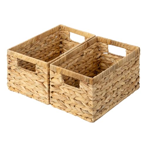 GRANNY SAYS Wicker Storage Baskets for Shelves, Hyacinth Baskets, 2-Pack | Water Hyacinth Wicker Baskets for Storage, Woven Baskets for Storage, Wicker Baskets for Shelves, Rectangle Basket for Pantry