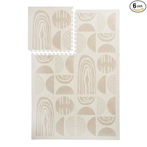 PopsyKosy Premium Exercise & Baby Foam Play Mats - Stylish & Large Non-Toxic Odorless Floor Mat - 6 Tiles - Spacious 6ft x 4ft - Peel-Resistant Reinforced Ver.- Soft Thick, Waterproof - Desert Sand