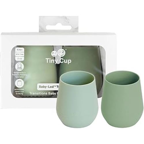 ezpz Tiny Cup (Sage/Olive) - 4 months+ - 100% Silicone Training Cup for Infants - Designed by a Pediatric Feeding Specialist - Baby-Led Weaning Essentials & Baby Gifts