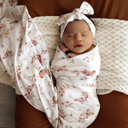 Butterfly Organic Jersey Wrap & Topknot Set | Snuggle Hunny