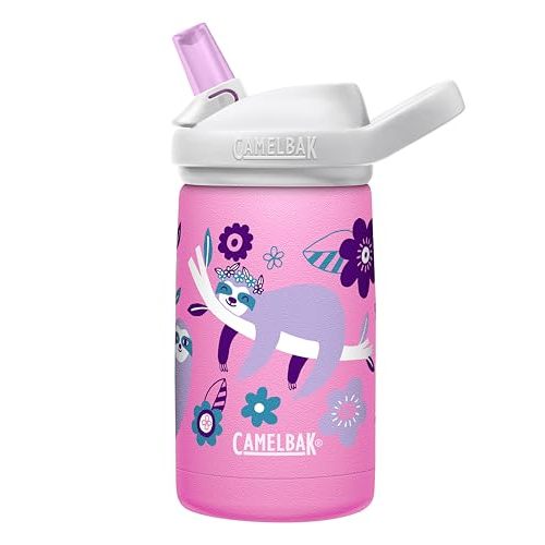 CamelBak Eddy+ Kids Insulated Stainless Steel Water Bottle with Bite Valve Straw, Leak‑Resistant Design for Everyday Hydration, 12oz, Flowerchild Sloth