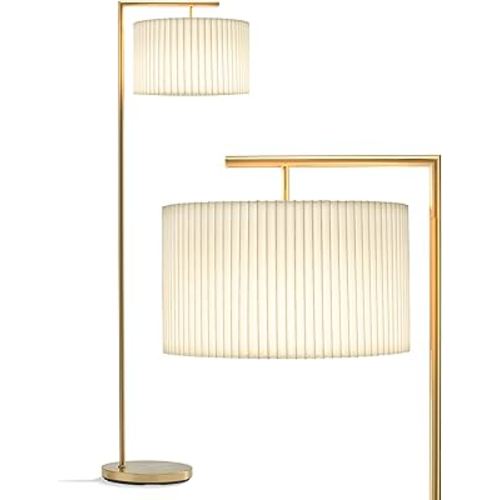 Brightech Montage Modern Floor Lamp - LED Standing Lamp with Tan Shade for Living Rooms & Offices - Bedroom Reading Light - Tall Corner Pole Lamp for Contemporary Home Decor - Antique Brass